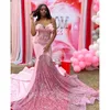 Sexy Roze Zeemeermin Prom Dress 2024 Kralen Crystal Veren Strapless Avondjurken Afstuderen Partij Jassen Robe de Bal