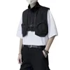 Punk Hip Hop Tactical Techwear Cargo Vest Cropped Waistcoat Mens Street Casual Outerwear Sleeveless Jacket 240202