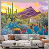 Tapissries Southwest Desert Vintage Tapestry Arizona Cactus Sunset Picnic Mat Hippie Trippy Wall Art Decor for Bedroom Living Room