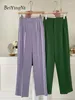 Calças femininas Beiyingni verão mulheres perna larga elegante plissado casual coreano solto baggy calça reta feminino preto verde terno calças