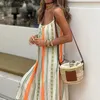 Casual Dresses Sexig V-ringad lapptäcke Halter Långt för kvinnor ärmlös rygglös tryck Vestidos Fashion Loose Robes 2024 sommar