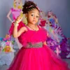 Cute Fuchsia Kids Birthday Dresses Flower Girl Dresses Spaghetti Straps Pleated Tiered Tulle Ball Gowns for little Girls for Wedding Beaded Bridal Gowns NF106