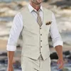 Beige Linen Suit Vest for Men Wedding Summer Beach Waistcoat V Neck Male Fashion Cost 240202