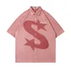 Men's Casual Shirts Suede Oversized Shirt Streetwear Y2K Men Women Embroidery Letter Star Print Short Sleeve Button Summer Harajuku Loose