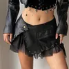 Rokken Weekeep Punk Stijl Mini Leren Rok Met Split Gotische Laagbouw Metalen Ring Patchwork Super Korte Vrouwen Sexy Outfits