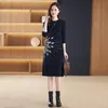 Women Knitted Tunics Spring Atuumn Solid Wool Casual Loose Simple Dress Female Oneck Fashion Inside Sweater 240131