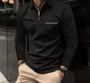 Polo Tshirts for Men Fashion Versatile Casual Solid Color Zip Pocket Long Sleeved Sports Loose Fitting Shirt Autumn 2023 240122