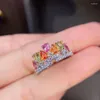 Clusterringen KJJEAXCMY Fijne sieraden 925 sterling zilver ingelegd natuurlijke kleur saffier Klassieke regenboogjuweel Kroonring voor meisjes Ondersteuning