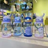 Botellas de agua de 600ml con asta para niños, botella de dibujos animados de gran capacidad, taza de paja de plástico, escuela, estudiante, Kawaii, niña, 600ml