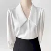 Damesblouses Chiffon shirts voor dames Vintage lange mouwen op maat gemaakte kraag Casual Koreaanse stijl enkele rij knopen uit één stuk blouse tops