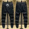 Hommes Jeans Couleur Unie Cordon Taille Élastique Pantalon Cargo Lâche Printemps Automne Style Coréen Cheville Attaché Sarouel Streetwear 240124