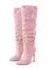 Stiefel Damen Spitze Diamant Sexy Schlanke High Heels Knie Street Style Punk Plissee Strass Dekorativ