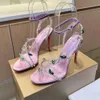 Stiletto sandals crystal-encrusted strap spool Heels sky-high heel shoes for women summer luxury designers sandal party heeled factory footwear 35-43