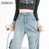 Женские джинсы ZOENOVA Y2K 2024, элегантные прямые свободные драпированные повседневные брюки с широкими штанинами, классические универсальные джинсы для мам