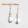 Boucles d'oreilles pendantes amour petite sirène fille crochet boucle d'oreille goutte ronde pierre perle Agates blanc sable doré 1 paire