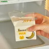 Wine Glasses 380ml Glass Creamer Box Heat Resistant Cartoon Mini Square Milk Carton Container Cup Water Kawaii Mug Bottle