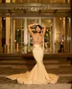 Sexy African Girls Champagne Mermaid Prom Dresses Illusion Bodice Sheer Neck Sleeveless Appliques Long Evening Party Gowns BC18161