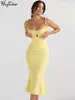 Casual Dresses Hugcitar Women Elegant Folds Sleeveless Slips Bandage Solid Maxi Prom Dress Sexy Bodycon Summer Cute Clothes Evening Party