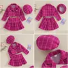 Famille correspondant tenues 4 7 ans mode enfants filles automne vêtements ensembles 3pcs bébé à manches longues bouton manteau plissé jupe à carreaux chapeau enfant Dhgxj