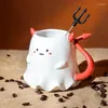 Muggar 475 ml kawaii djävul keramisk mugg tecknad 3d demon alf spöke cup med rörande stång kreativ brödfast mjölk kaffe gåvor