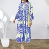 Casual Kleider Vintage Print Maxi Frauen Kleid Sommer Langarm Weibliche Boho Strand Hemd Urlaub Robe Ankünfte