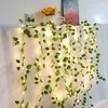 Fleurs décoratives 2 mètres fausse feuille verte lierre vigne avec lumières LED chaîne pour la maison chambre décor mariage brillant décoration de plante artificielle