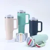Trendy 40oz Tumbler with Handle Lid Straw Stainless Steel Water Bottle Vacuum Mug Large Capacity Portable Car Travel Coffee Cup 240124