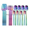 Conjuntos de vajilla 16 unids Rainbow Set Cuchara Tenedor Cuchillo Decoración de mesa Cubiertos S Cocina Mate Oro Vajilla Postres Sopa Café Uso 21092 Dhld9