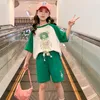 衣類セット韓国の女の女の子の男の子服サマージュニア漫画ベアプリントTシャツトップとショートパンツボトムセットチルドレンラウンジウェア