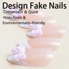 False Nails 24pcs Pink Bowknot Design Fake French Nude Color Korean Sweet Girl Almond Press On Patches Wearable