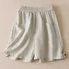 Shorts femininos para mulheres casual vintage cor sólida calças curtas baggy com bolso botões laterais calças soltas de cintura alta