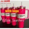 Cosmo Pink Pink Parade Target Red With 1: 1 Logo H2.0 40oz rostfritt stål Tumblers Cups Silikonhandtag Lock Straw Travel Car Mugs Fortsätt dricka kallt fartyg från USA 2.5