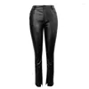 Skirts Echoine Hight Waist Skinny PU Leather Pencil Pants Black Slim Pocket Women Long Trousers Streetwear Spring