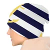 Bérets Nautique Moutarde Jaune Bonnet Homme Street Chapeau Tricoté Pour Hommes Femmes Automne Hiver Ancre Chaude Sur Bleu Marine Rayures Bonnets Casquettes