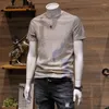 T-shirts à manches courtes pour hommes, tendance européenne et américaine, coupe cintrée, imprimé jeunesse, demi-T-shirt fin et respirant, 2024