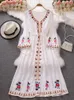Casual Dresses Spring Summer Women Dress Vacation Beach Sunscreen Long Bohemian Ethnic Retro Embroidered With Flared Sleeves D1821