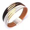 Charm Bracelets Boho Mint Leather For Women 2024 Fashion Ladies Slim Strips Multilayer Wide Wrap Bracelet Female Jewelry Gift