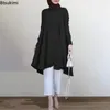 Women's Blouses 2024 Muslim Blouse Long Sleeve Casual Women Tops Islamism For Solid Fashion Dubai