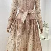 Casual Dresses 2024 Spring Autumn Top Quality Collection Linen Silk Blended Orange Paisley Printing Clasic Midi For Women