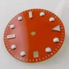 Kits de reparación de relojes 28,5mm esfera naranja/roja manecillas cara estéril apto para NH35/NH35A movimiento automático ventana de fecha luminosa
