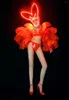 Stage Wear Luminous LED Dance Costume Bar Nightclub DJ Women Singer Sexy Party Show Performance Clothes Team Red Bikini Set