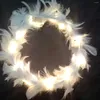 Dekoracja imprezy LED Anioł Angel Headband 10 diody LEAD Feather wieniec korona Luminous Heakddress for Women Girls Wedding Blow Zapasy