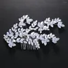 Hair Clips Stonefans Luxury Zircon Bridal Leaf Comb Headband For Women 2024 Elegant Jewelry Full CZ Wedding Headpiece Head Accessories