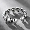 Cluster Rings Punk Big Black Skull Skeleton Vintage Thai Silver Color Adjustable Ring For Women Mens Fashion Korean Chunky Jewelry S-R2186