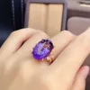 Klusterringar kjjeaxcmy fina smycken 925 sterling silver inlagd naturlig Amethyst Girl's Retro Oval Chinese Style Big Gem Ring Support Test