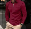 Polo magliette da uomo moda versatile casual tinta unita tasca con zip manica lunga sportiva ampia vestibilità camicia autunno 2023 240122