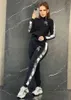 Black Two Piece Set Sporty Tracksuits Women Jacket and Pants Set Casual Sweatsuits Free Ship