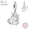 Loose Gemstones FC Jewelry Fit Original Pan Charm Bracelet 925 Silver Pink Zircon Love Letter Unicorn Bead For Making Women Daughter