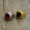 Cluster Ringe Männer Edelstahl Ring Vintage Gold Farbe Rot/Schwarz Kristall Mode Party Männlichen Schmuck