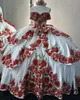 White Red Charro Queen Princess Quinceanera Dresses Floral Embroidery Off Shoulder Corset vestidos de xv anos 2024 Sweet 15 prom